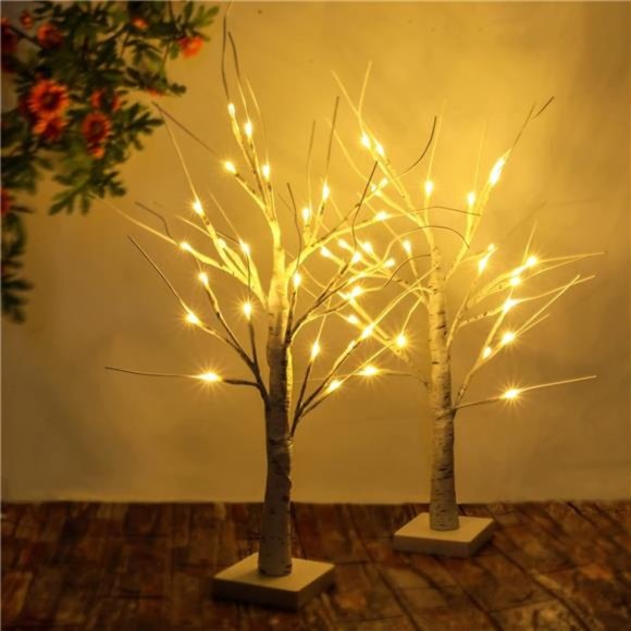 2-Pack 2FT Lighted Birch Tree, Easter Tree Decor Birch Tree with 48 LED Lights - Picture 4 of 7